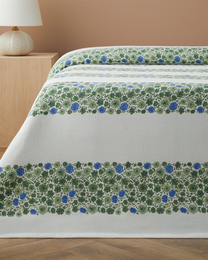 Forest Blossom Baskılı Pamuklu Tek Kişilik Pike 150x220 cm Yeşil