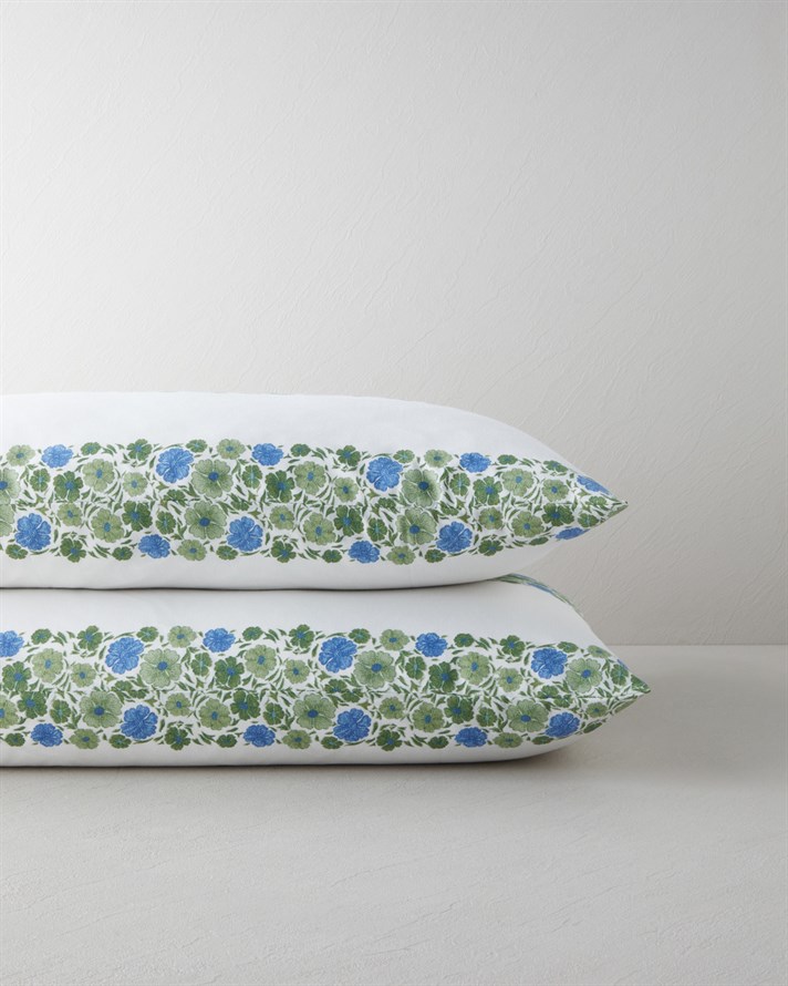 Forest Blossom Kolay Ütülenir 2li Yastık Kılıfı 50x70 cm Mavi - Yeşil