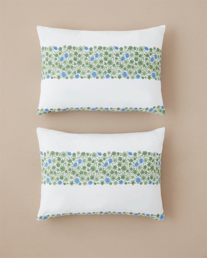 Forest Blossom Kolay Ütülenir 2li Yastık Kılıfı 50x70 cm Mavi - Yeşil