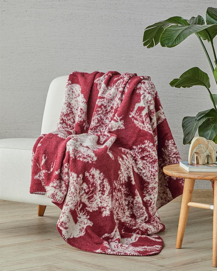 Forest toile Akrilik Pamuklu Tv Battaniye 130x170 cm Kırmızı
