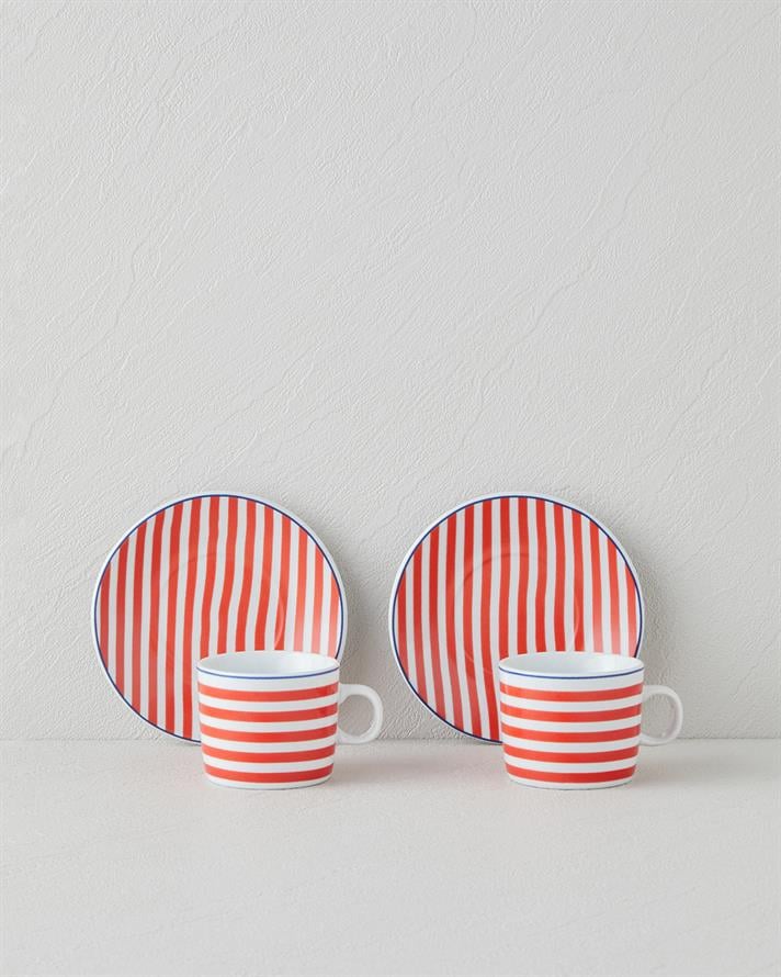 Fresco Porselen 4 Parça 2 Kişilik Kahve Fincan Takımı 80 ml Kırmızı - Beyaz