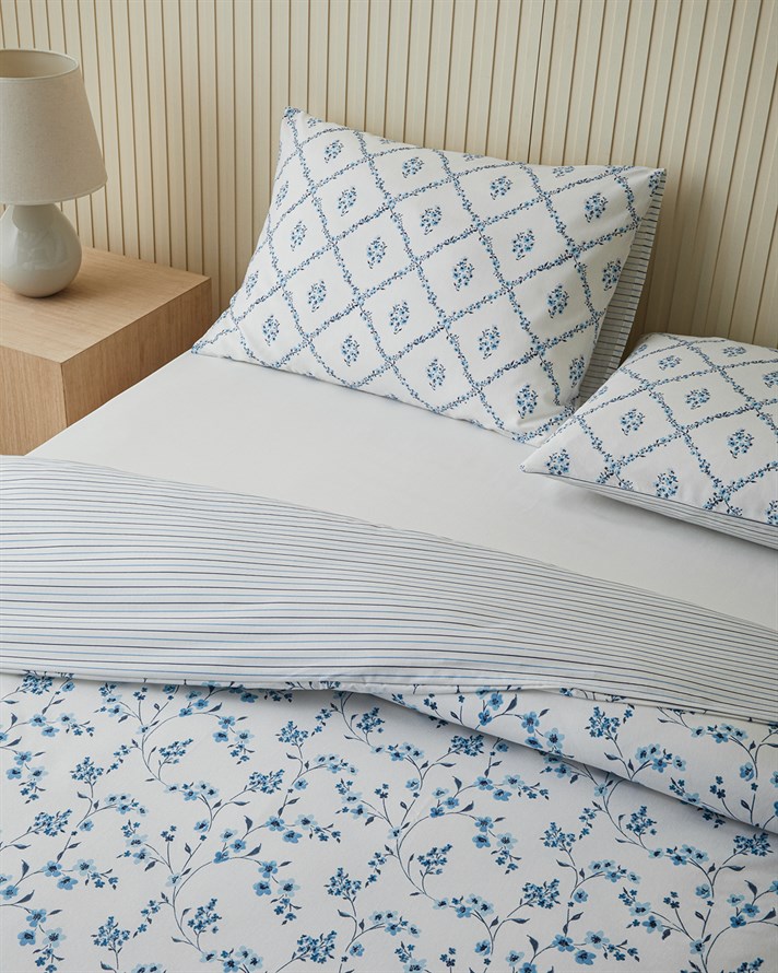 Fresh Ivy Kolay Ütülenir Çarşaflı Çift Kişilik Nevresim Takımı 200x220 cm Mavi