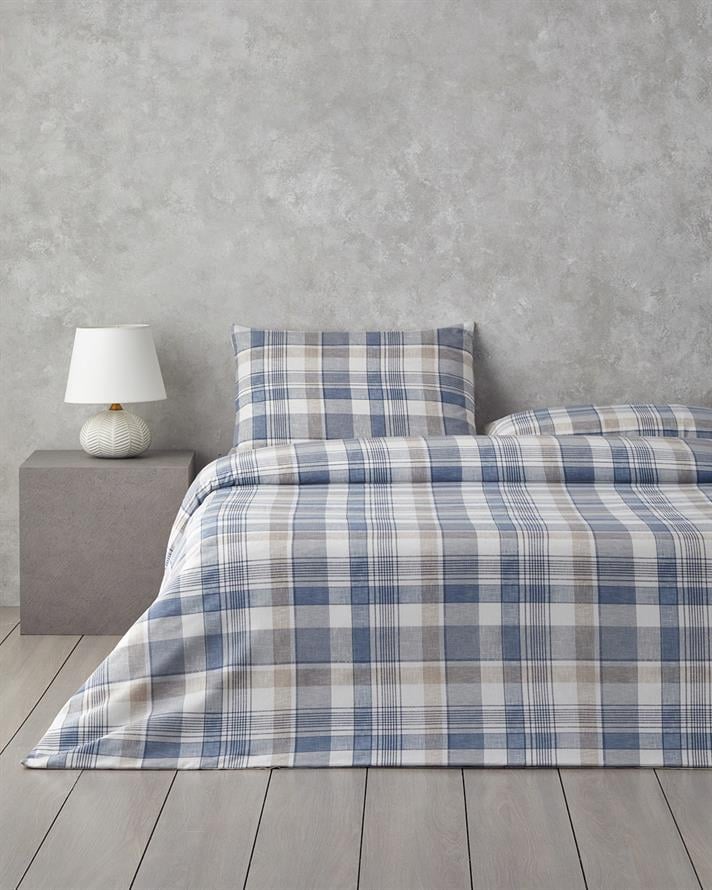 Fresh Tartan Kolay Ütülenir Tek Kişilik Çarşaflı Nevresim Takımı 160x220 cm Mavi