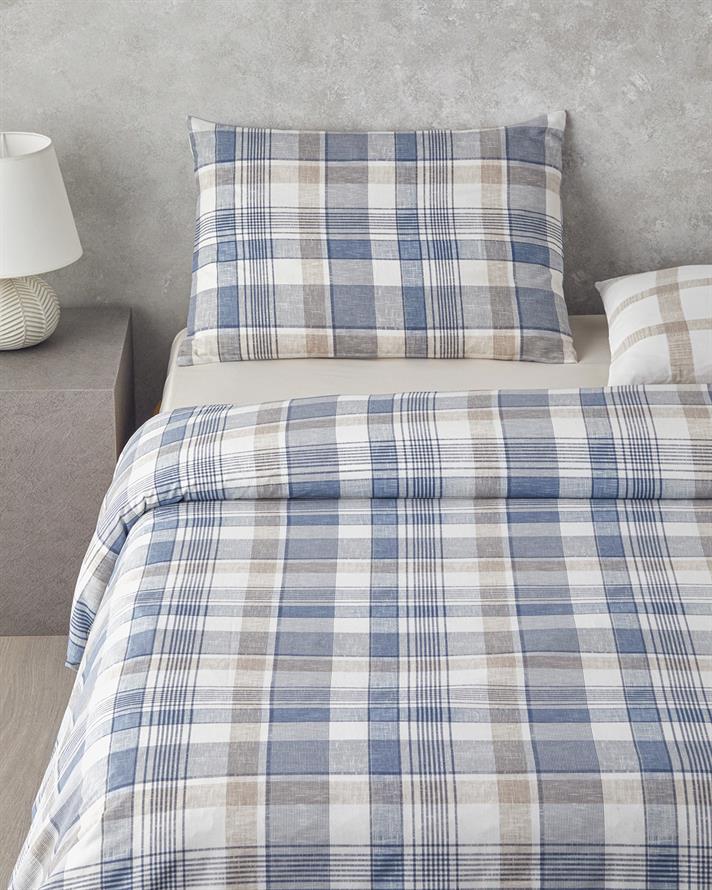 Fresh Tartan Kolay Ütülenir Tek Kişilik Çarşaflı Nevresim Takımı 160x220 cm Mavi