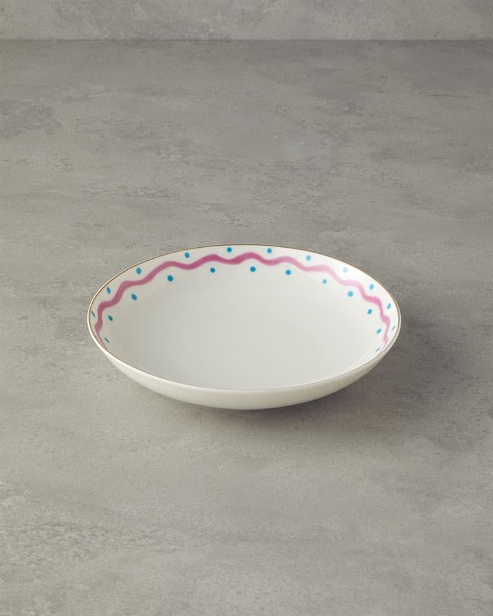 Fuchsia Carny Bone Porselen Çukur Tabak 20 cm Fuşya-Mavi