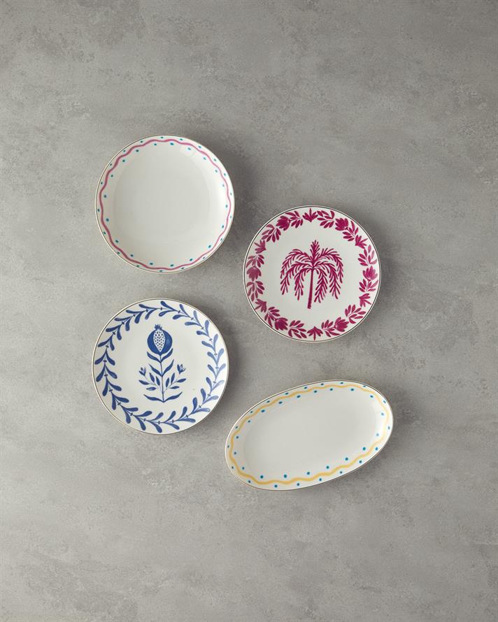 Fuchsia Carny Bone Porselen Çukur Tabak 20 cm Fuşya-Mavi