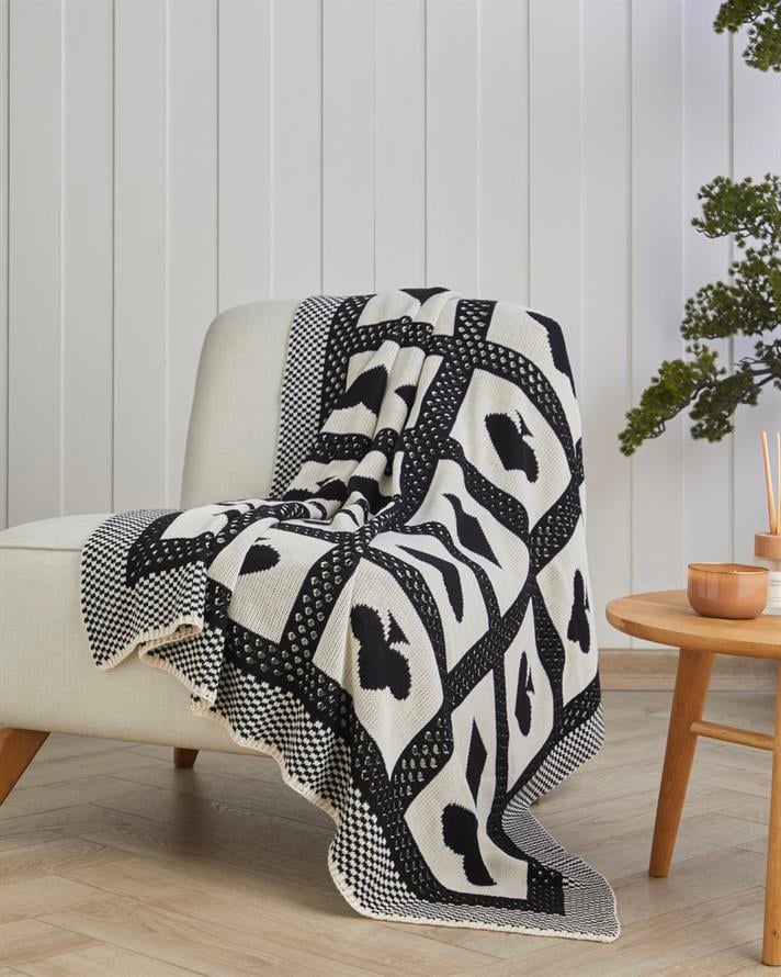 Fun Koltuk Şalı 130x170 cm Siyah - Beyaz