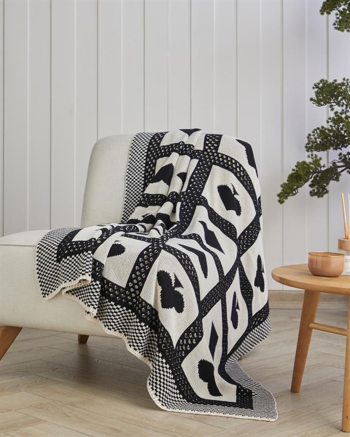 Fun Koltuk Şalı 130x170 cm Siyah - Beyaz