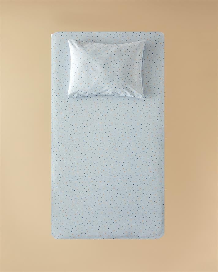 Funny Dots Pamuklu Bebe Lastikli Çarşaf Takımı Mavi