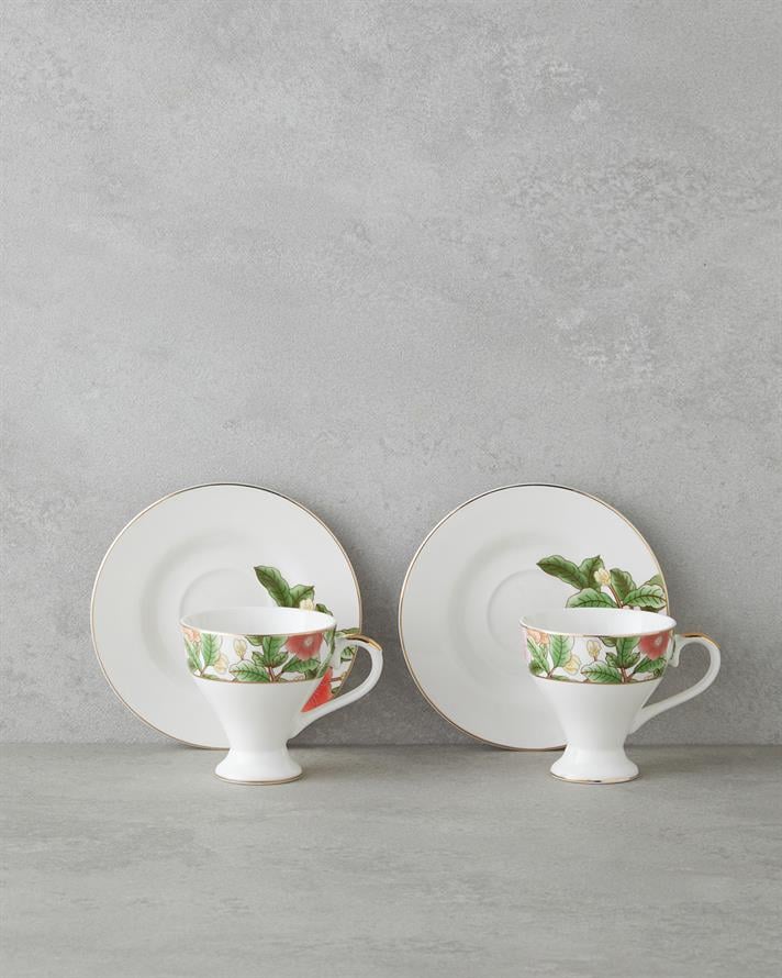 Garden Dream New Bone China 4 Parça 2 Kişilik Kahve Fincan Takımı 90 ml Yeşil-Beyaz