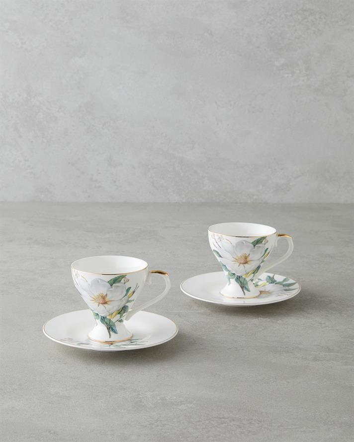 Garden Lovely New Bone China 4 Parça 2 Kişilik Kahve Fincan Takımı 90 ml Yeşil-Beyaz