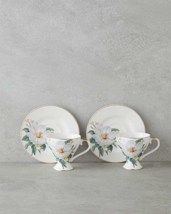 Garden Lovely New Bone China 4 Parça 2 Kişilik Kahve Fincan Takımı 90 ml Yeşil-Beyaz