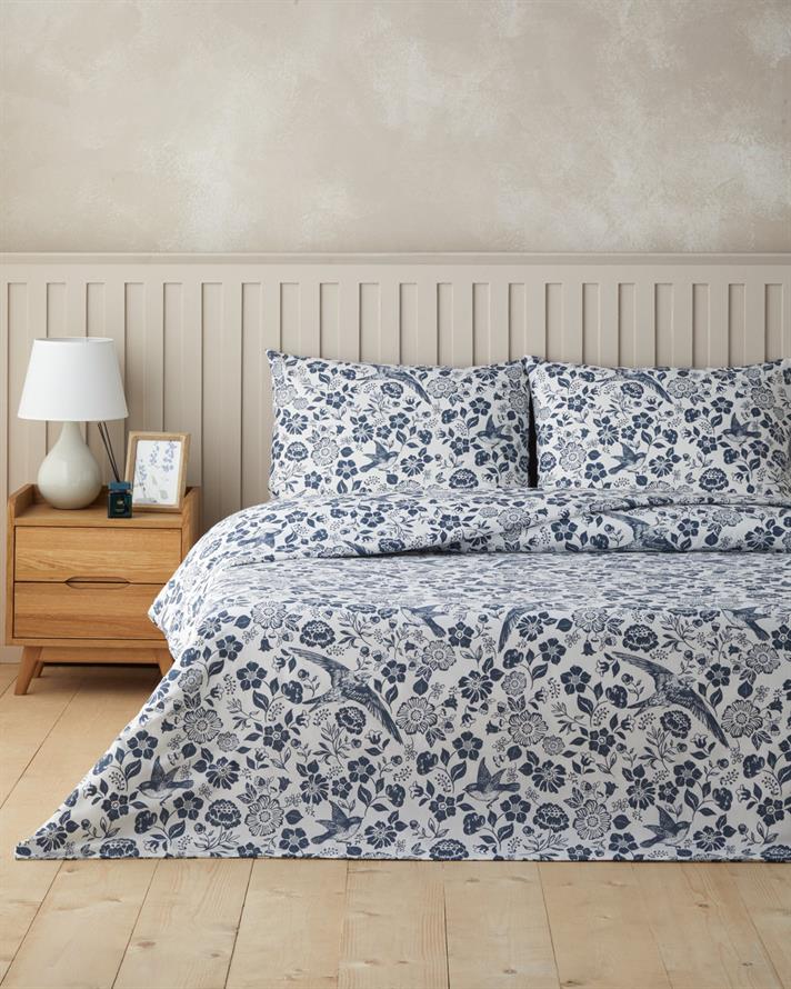 Garden Lullaby  Kolay Ütülenir Tek Kişilik Nevresim Takımı 160x220 cm Koyu Mavi