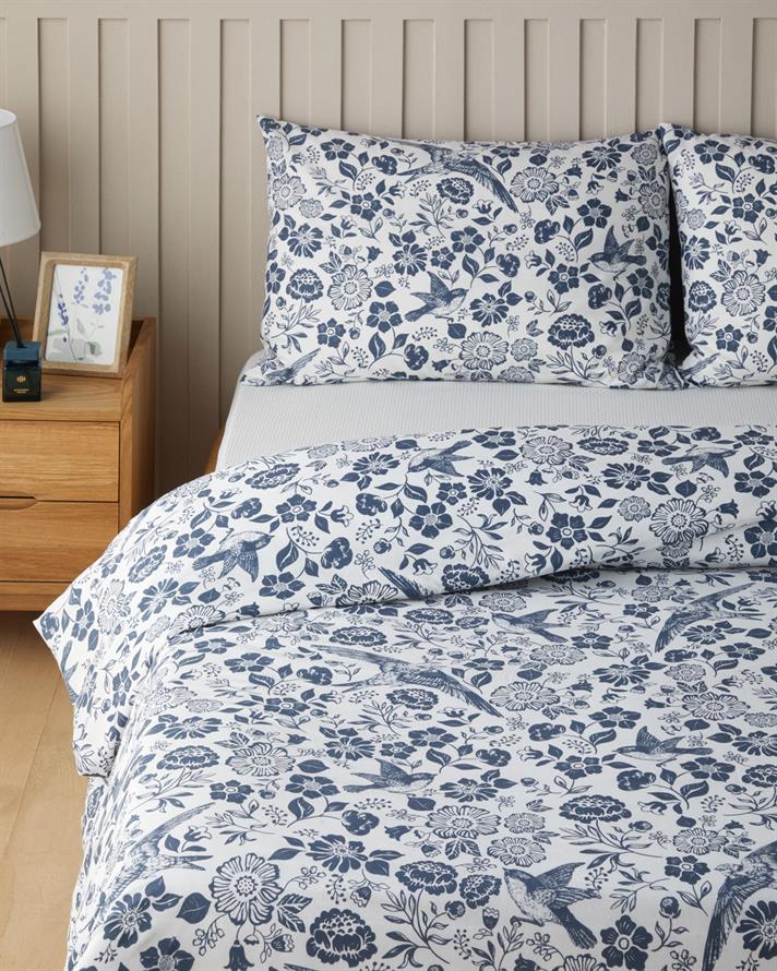 Garden Lullaby  Kolay Ütülenir Tek Kişilik Nevresim Takımı 160x220 cm Koyu Mavi