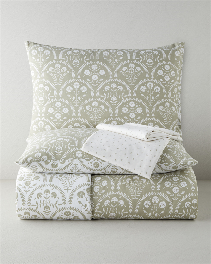 Garden Veil Kolay Ütülenir Çarşaflı Çift Kişilik Nevresim Takımı 200x220 cm Yağ Yeşili