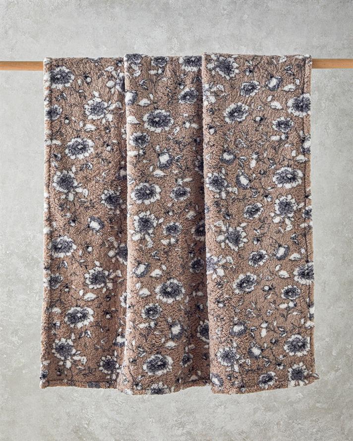 Gardenia Glow Baskılı Polar Battaniye 120x170 cm Vizon