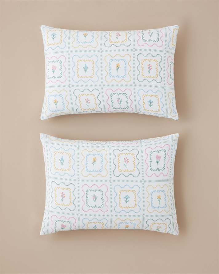 Gentle Florals Kolay Ütülenir 2li Yastık Kılıfı 50x70 cm Mavi - Pembe