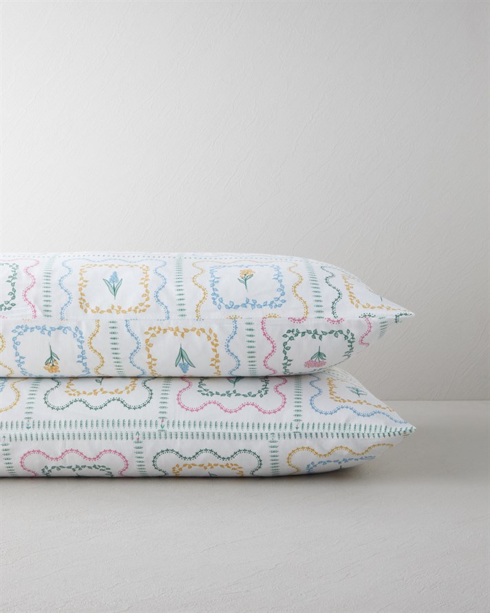 Gentle Florals Kolay Ütülenir 2li Yastık Kılıfı 50x70 cm Mavi - Pembe