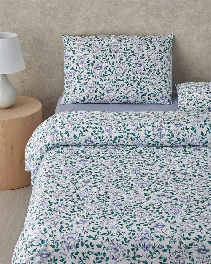 Gentle Flower Pamuk Çift Kişilik Nevresim Takımı 200x220 cm Yeşil-Mavi