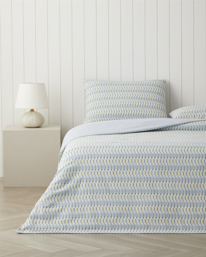 Geo Harmony Kolay Ütülenir Çift Kişilik Nevresim Takımı 200x220 cm Mavi-Sarı