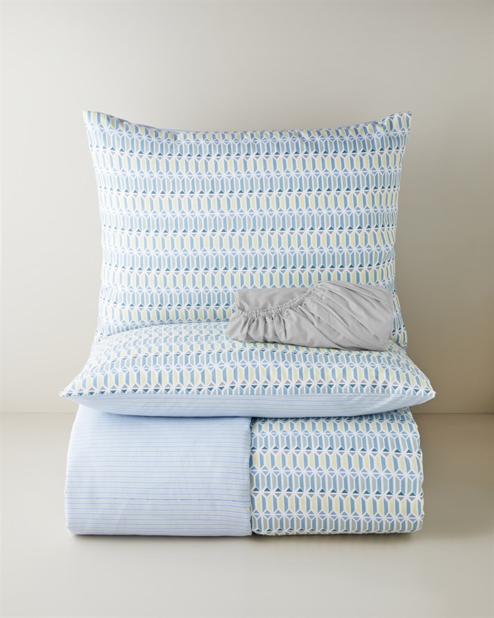 Geo Harmony Kolay Ütülenir Çift Kişilik Nevresim Takımı 200x220 cm Mavi-Sarı