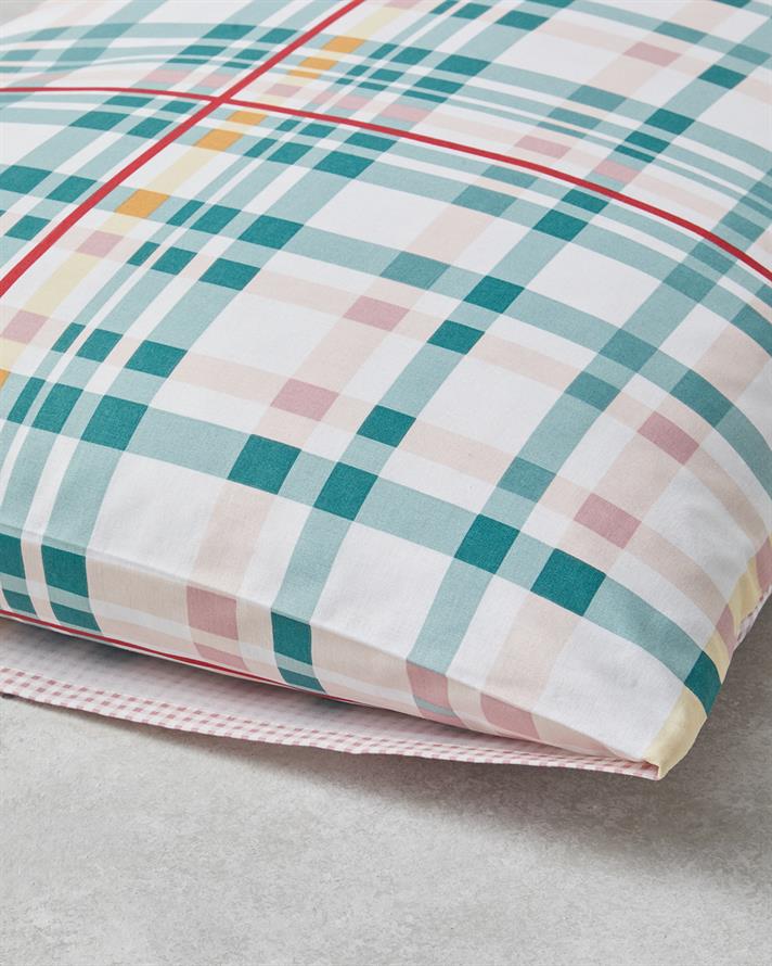 Geo Plaid Pamuklu 2li Yastık Kılıfı 50x70 cm Yeşil-Pembe