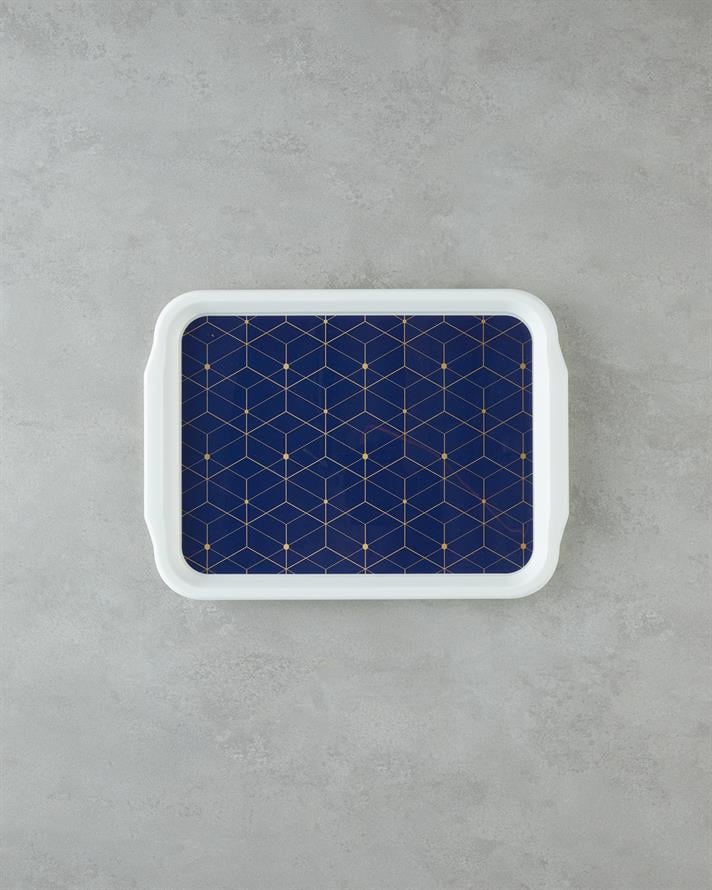 Geometric Glow PP Kaydırmaz Tepsi 34x25 Cm Lacivert – Gold