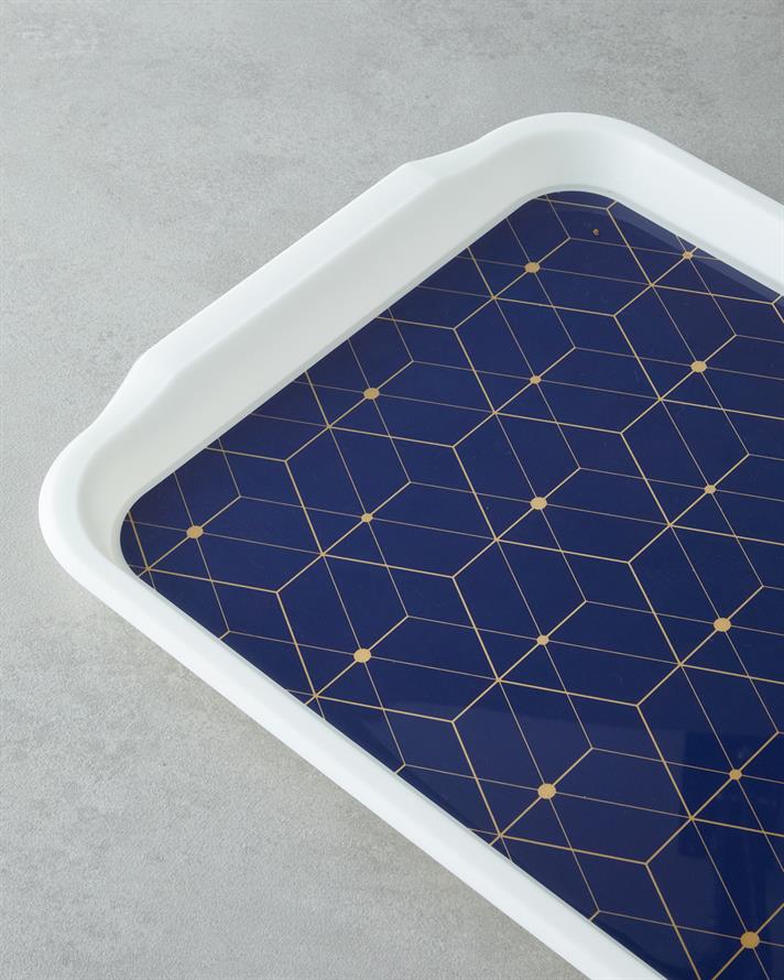 Geometric Glow PP Kaydırmaz Tepsi 34x25 Cm Lacivert – Gold