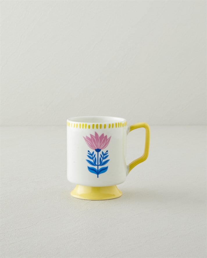 Gifty Flower New Bone China Kupa 310 ml Pembe-Sarı-Mavi