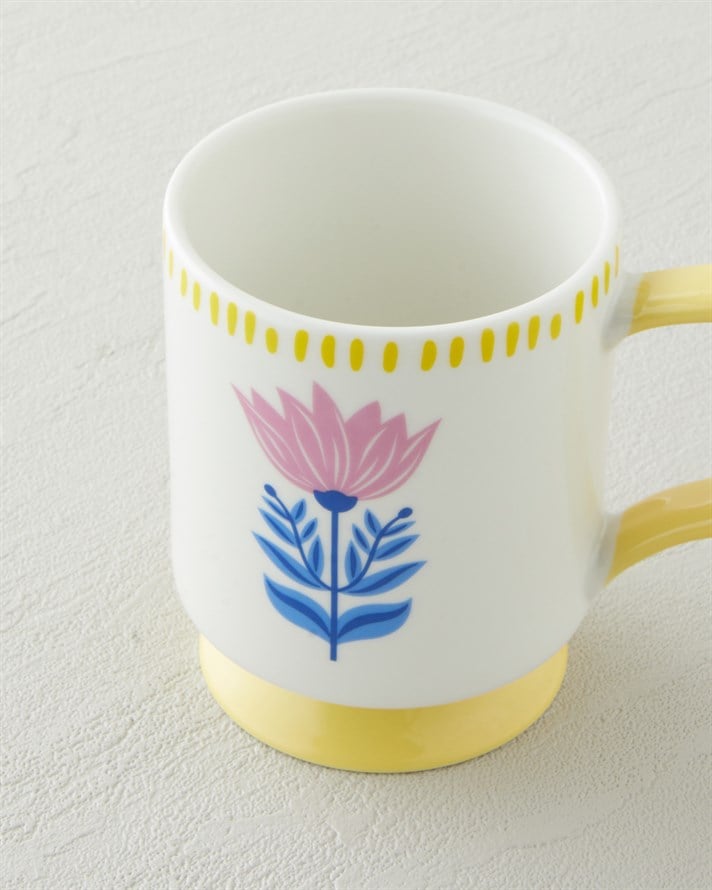 Gifty Flower New Bone China Kupa 310 ml Pembe-Sarı-Mavi