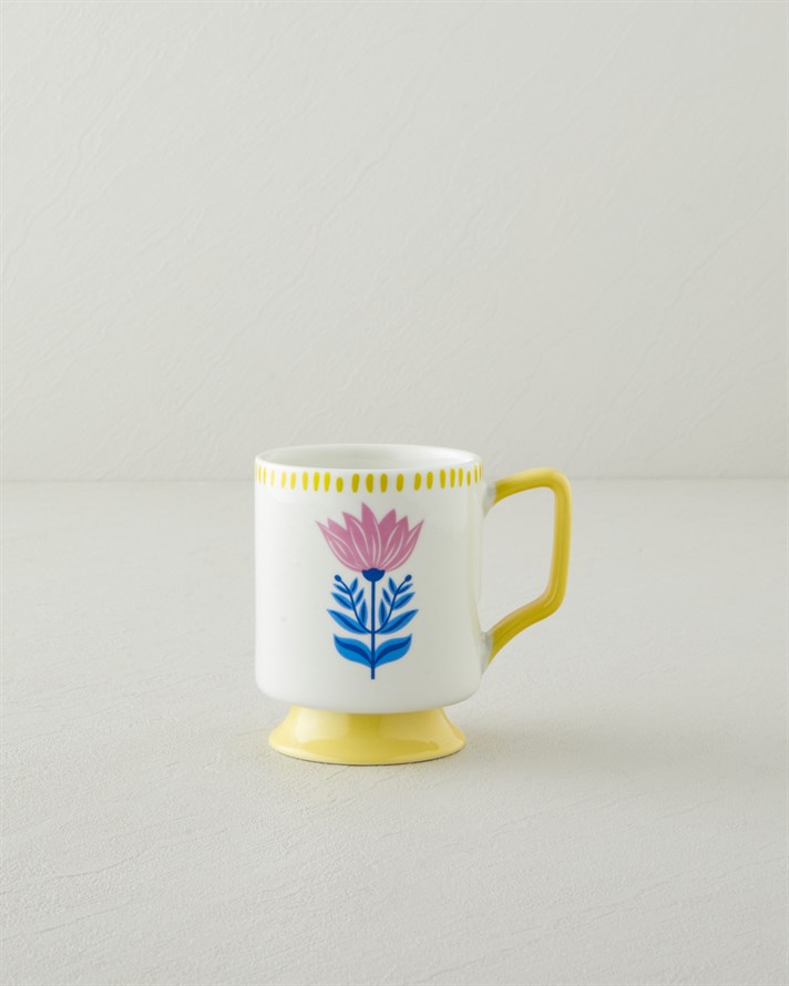 Gifty Flower New Bone China Kupa 310 ml Pembe-Sarı-Mavi