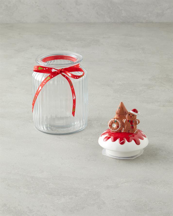 Ginger Glaze Cam Kavanoz 600 ml Beyaz - Kırmızı