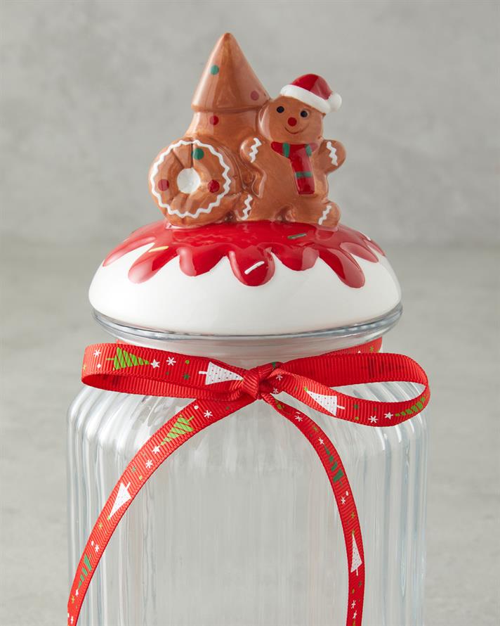 Ginger Glaze Cam Kavanoz 600 ml Beyaz - Kırmızı