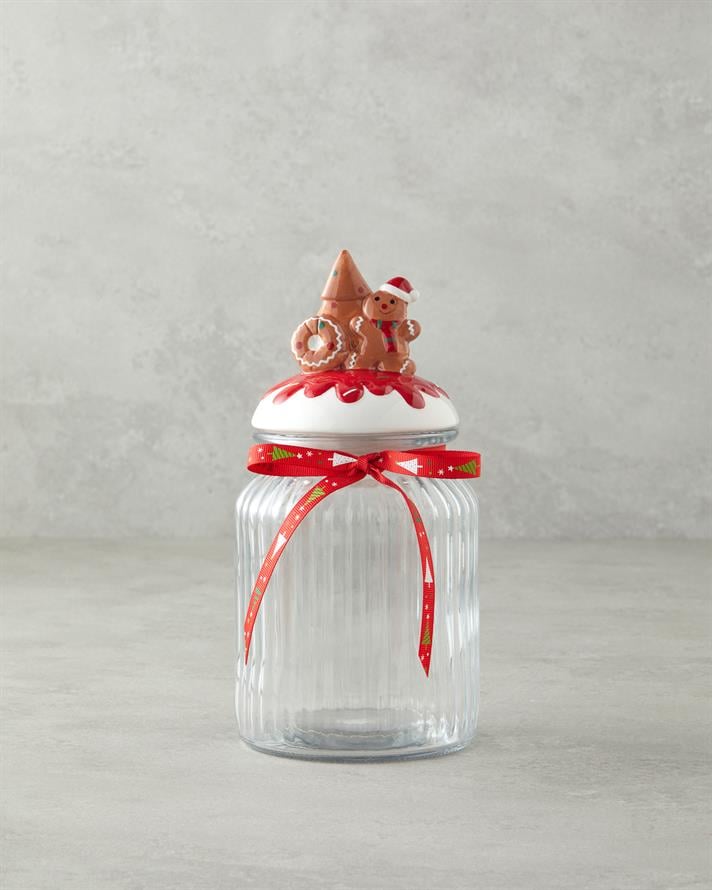 Ginger Glaze Cam Kavanoz 600 ml Beyaz - Kırmızı