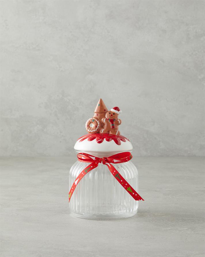 Ginger Man Cam Kavanoz 950 ml Beyaz - Kırmızı