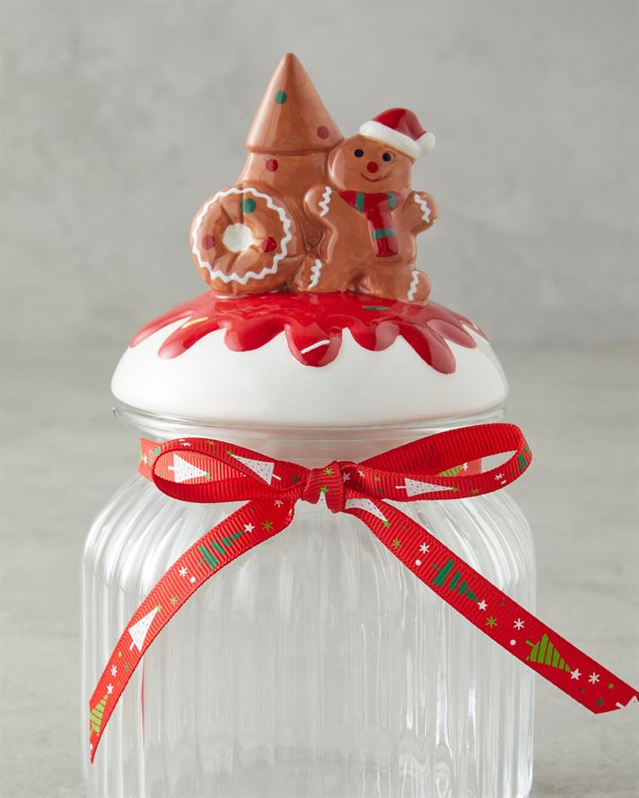 Ginger Man Cam Kavanoz 950 ml Beyaz - Kırmızı