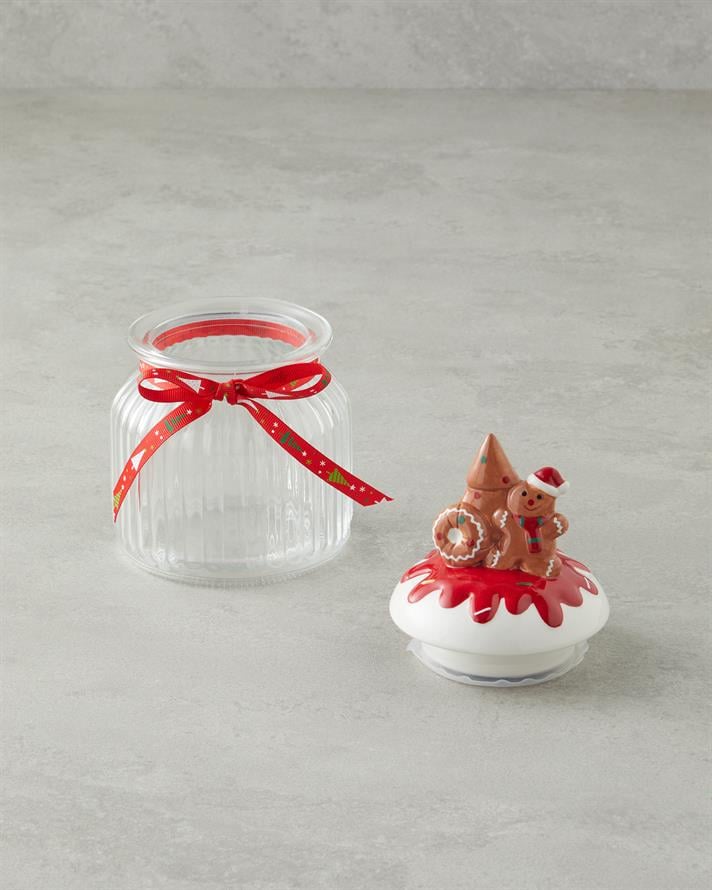 Ginger Man Cam Kavanoz 950 ml Beyaz - Kırmızı