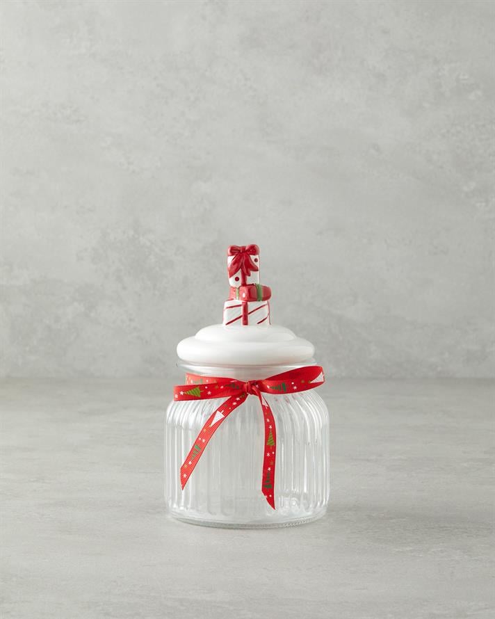 Ginger Time Cam Kavanoz 600 ml Beyaz - Kırmızı