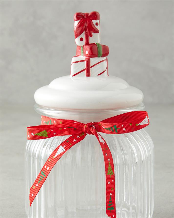 Ginger Time Cam Kavanoz 600 ml Beyaz - Kırmızı