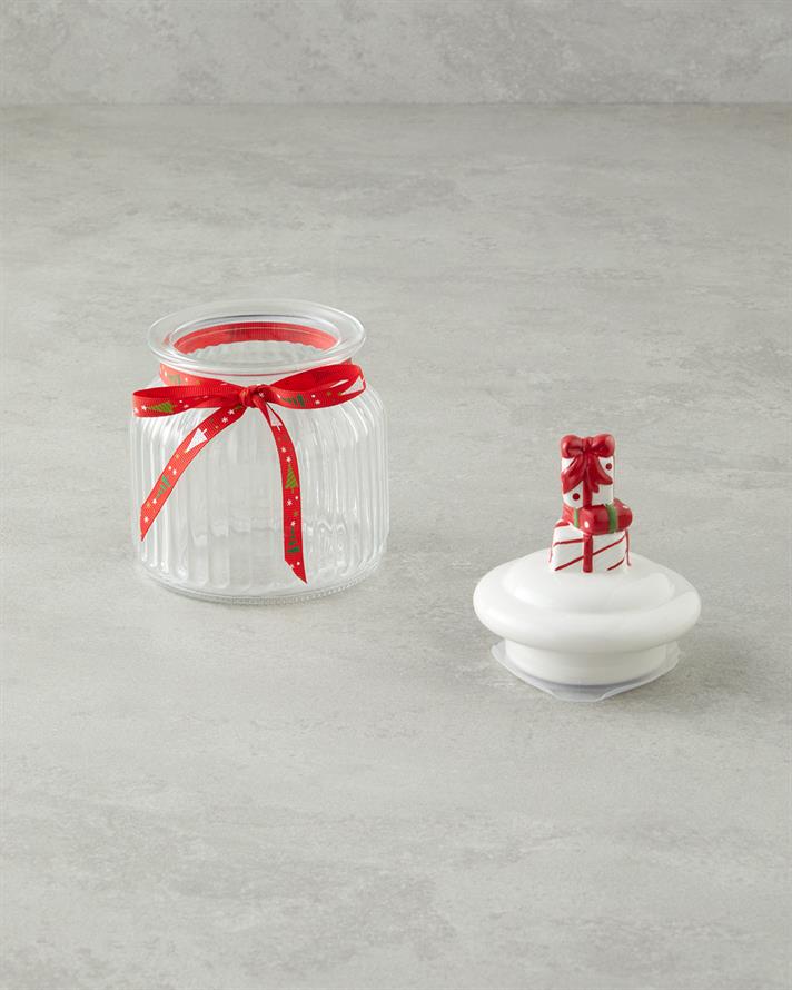 Ginger Time Cam Kavanoz 600 ml Beyaz - Kırmızı