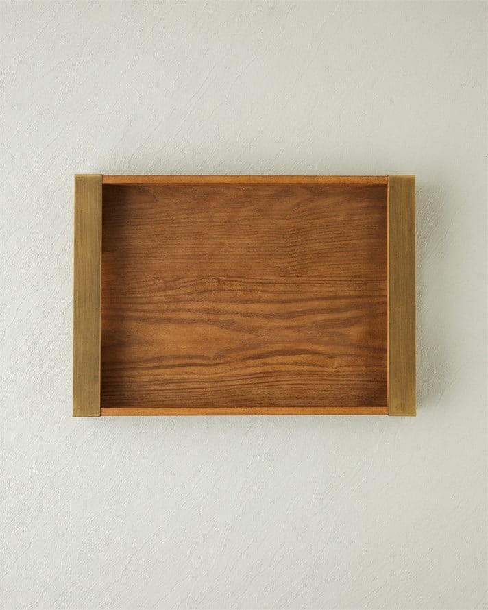 Gionna Ahşap-Metal Dekoratif Tepsi 40x28 cm Kahverengi