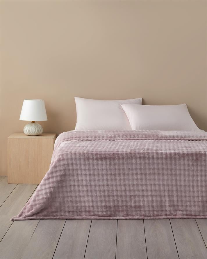 Glance Bubble Pelüş Çift Kişilik Battaniye 200x220 cm Gül Kurusu