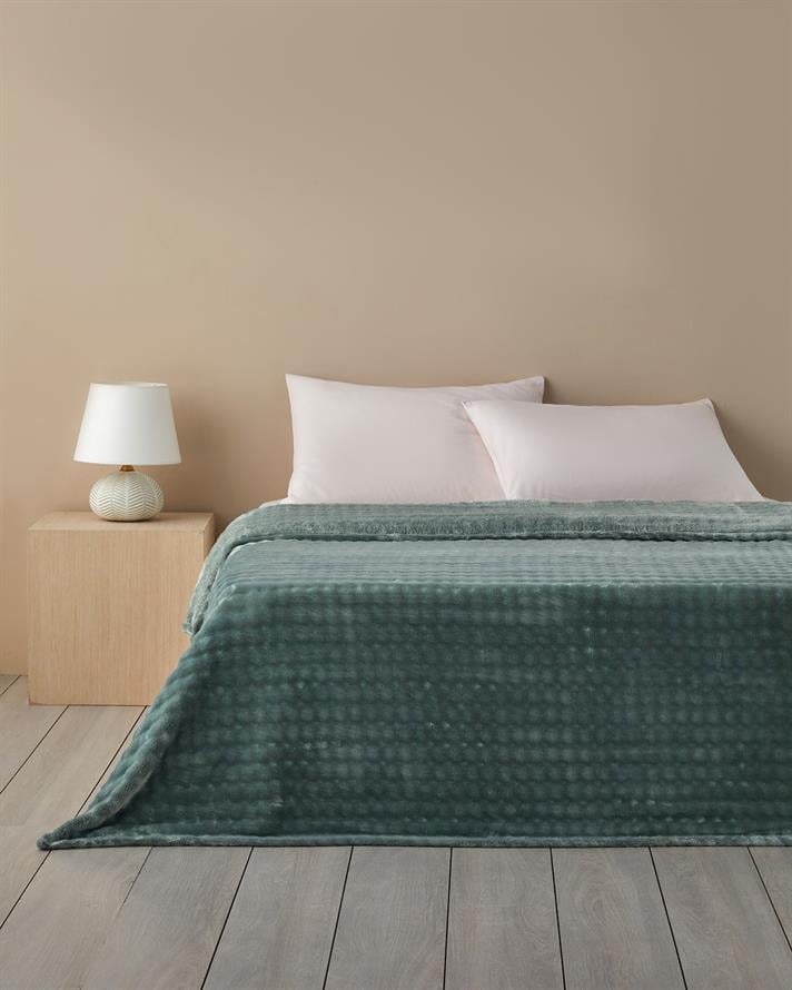 Glance Bubble Pelüş Çift Kişilik Battaniye 200x220 cm Adaçayı Yeşili