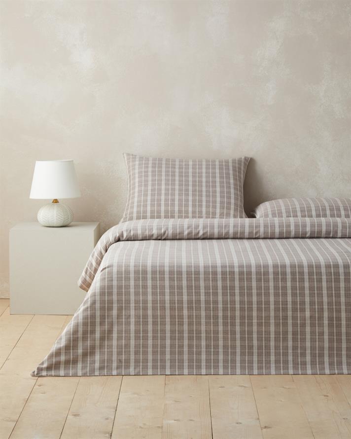 Glen Plaid İpliği Boyalı Çift Kişilik Nevresim Takımı 200x220 cm Koyu Bej