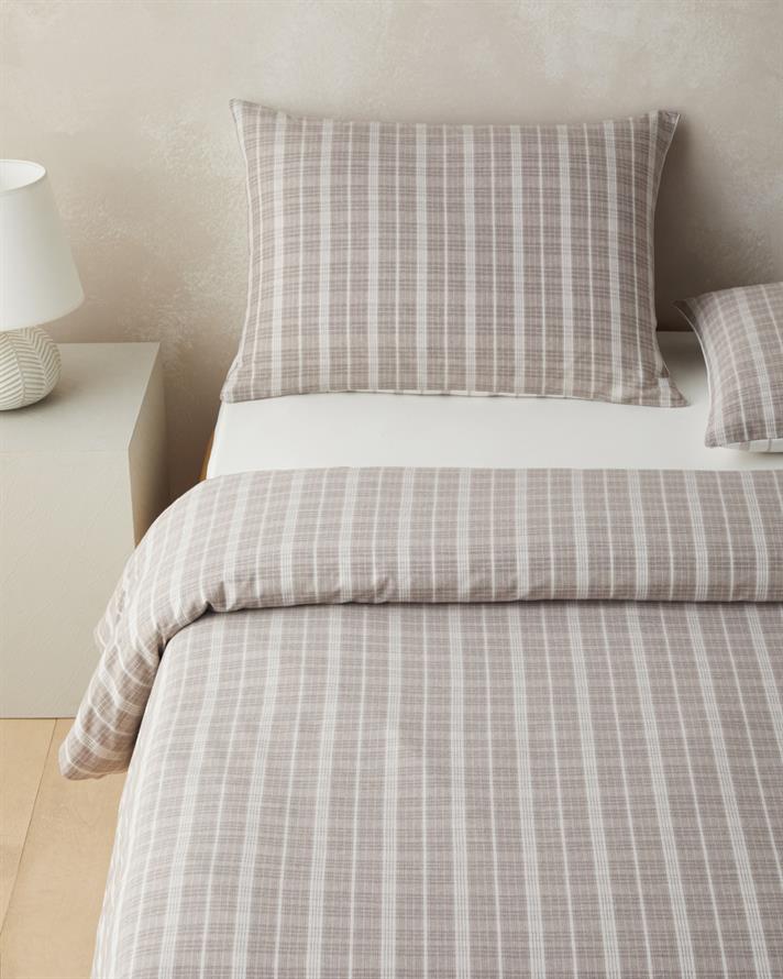 Glen Plaid İpliği Boyalı Çift Kişilik Nevresim Takımı 200x220 cm Koyu Bej