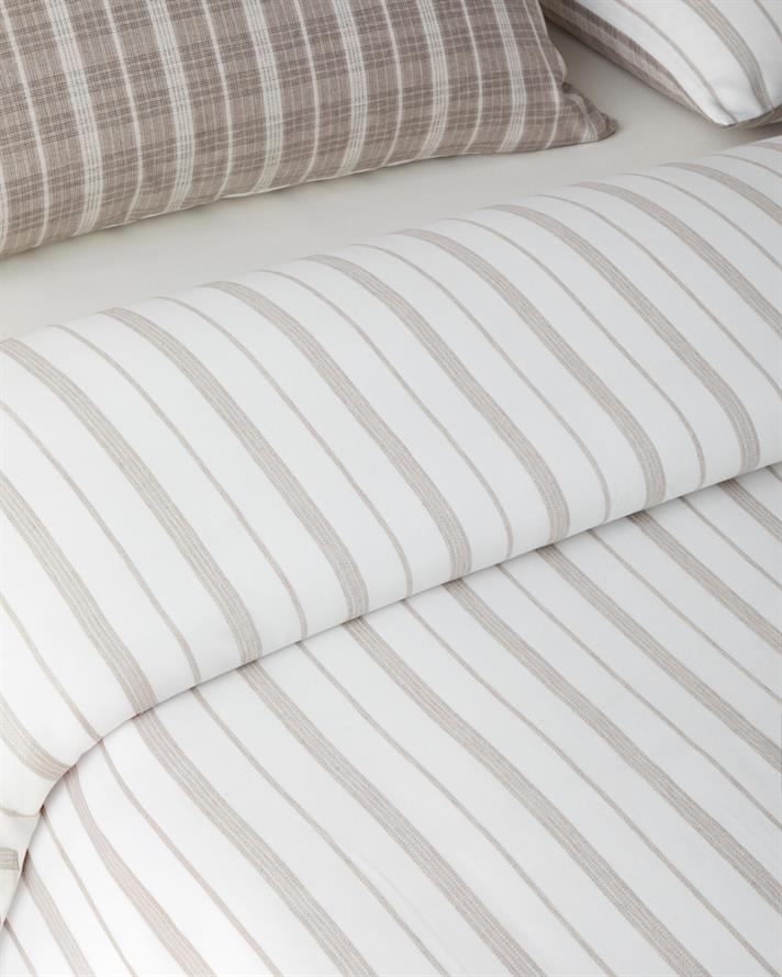 Glen Plaid İpliği Boyalı Tek Kişilik Nevresim Takımı 160x220 cm Koyu Bej