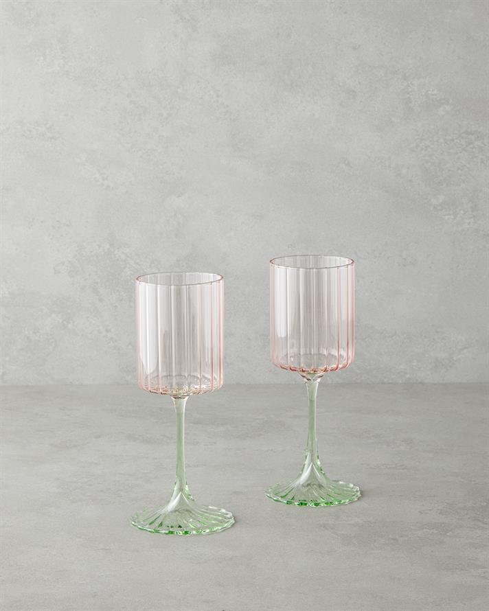 Glimmer Cam 2li Kadeh 250 ml Pembe - Yeşil