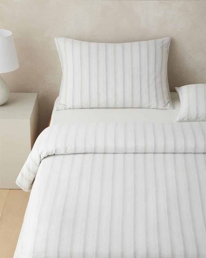 Glint Stripes İpliği Boyalı Çift Kişilik Nevresim Takımı 200x220 cm Bej-Gri