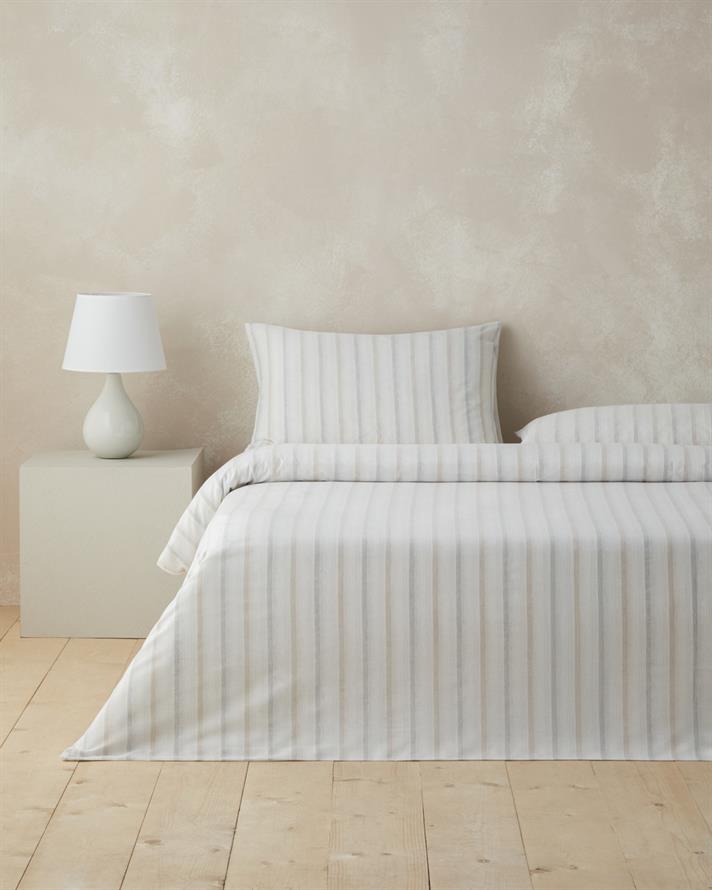 Glint Stripes İpliği Boyalı Tek Kişilik Nevresim Takımı 160x220 cm Bej-Gri
