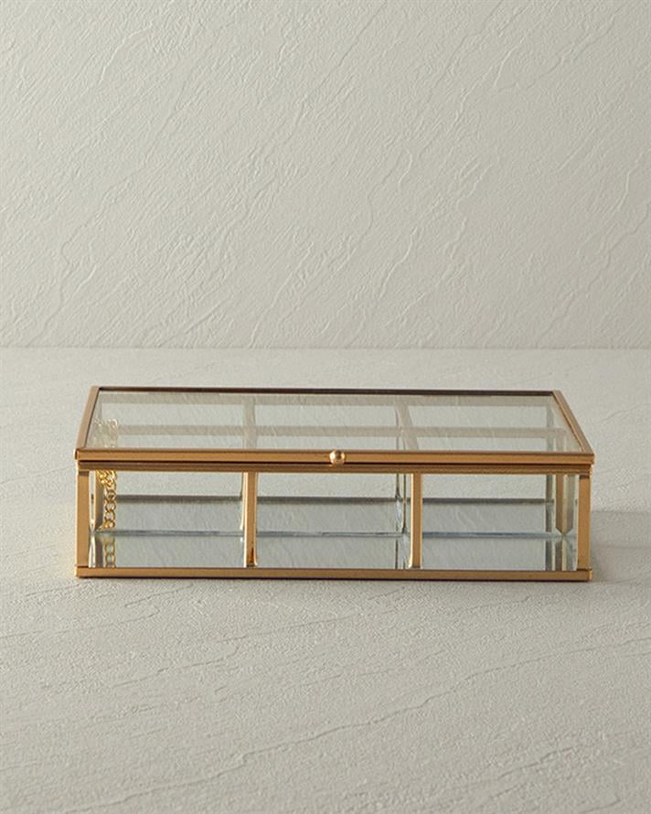 Glossy Cam Bölmeli Takı Kutusu Gold